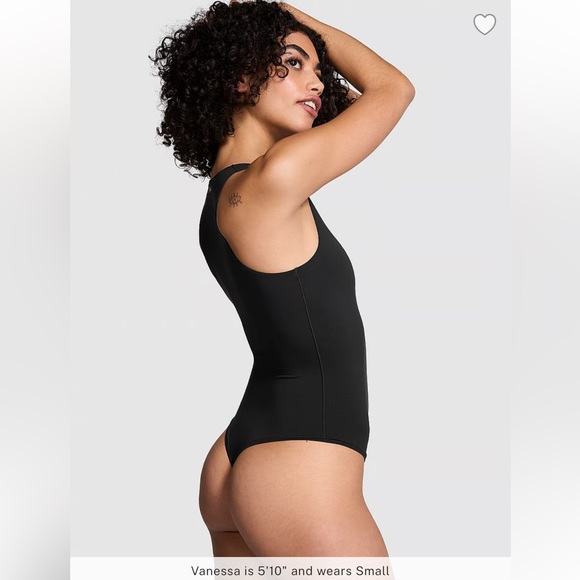 🆕 PINK VICTORIA’S SECRET BASE STRETCH HIGH-NECK BODYSUIT PURE BLACK MEDIUM 8-10 - Picture 3 of 9